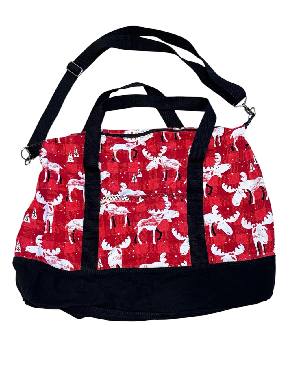 Thirty-One Retro Metro Red Moose Print Large Weekender Travel Tote Bag